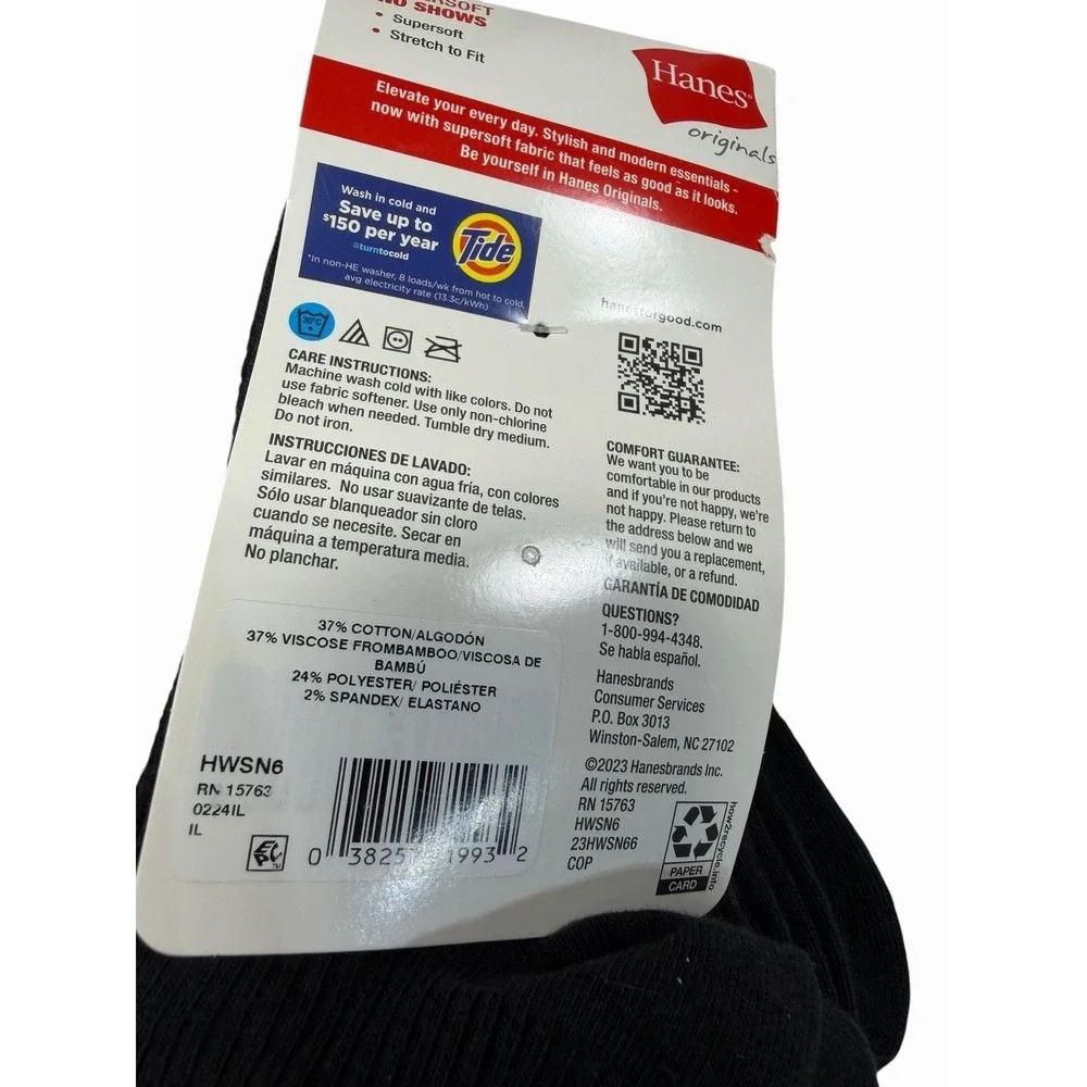 hanes 6 pairs womens super soft no show ankle socks black size 5-9